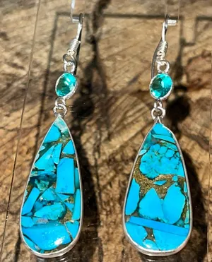 Faceted Turquoise in Copper Earrings 2 1/4” Gold thumbnail 1