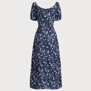 RIHOAS Navy Floral U-Neck Puffed-Sleeve Maxi Dress thumbnail 7