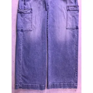 American Eagle Cargo Jeans Women 2 Blue Super High Rise Baggy Wide Leg Stretch thumbnail 7