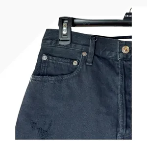 AGOLDE Skirt Women 26 Black Denim Quinn High Rise A Line Mini‎ Jean Frayed Hem thumbnail 5