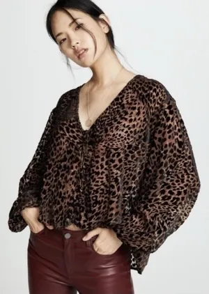 Free people wildest dreams velvet boho animal print top thumbnail 1