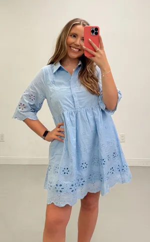 BOUTIQUE EYELET DRESS Blue Size M thumbnail 1