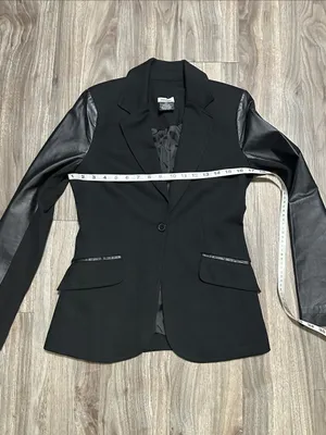 Neiman Marcus Black Leather-Trim Blazer thumbnail 8