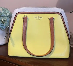 kate spade Yellow Leather Satchel with White Trim and Tan Handles thumbnail 1