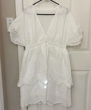 Shein Tiered Skirt Floral Eyelet Dress in White thumbnail 1
