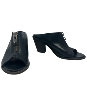 Frye Izzy Zip Moto Mule Heels Leather Open Toe Black‎ Size US 9.5 thumbnail 2