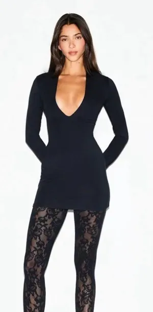 Skims Smooth Layers Deep Plunge Mini Dress Obsidian Size Large thumbnail 1