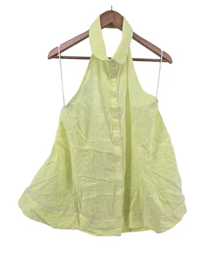 by Anthropologie Halter Top Womens L Striped Button Down Yellow Open Back EUC thumbnail 1