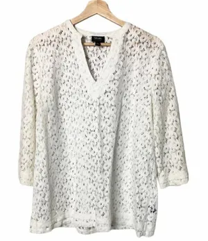 Nicole Miller Eyelet‎ Lace Long Sleeve L thumbnail 1