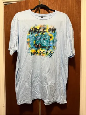 Gildan Light Blue Graphic 'Hell on Wheels' Women's T‑Shirt thumbnail 1