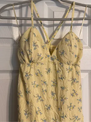 Hollister Pale Yellow Blue Floral Print Adjustable Strap Open Back Slip Dress XS thumbnail 5