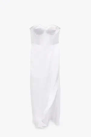 ZARA Dress Midi wedding bridal shower party coctail satin rhinestone thumbnail 9