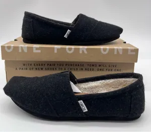 Toms Classic Women's Black Wool Plaid Patch Slip-On Flats Loafers-Size 8 thumbnail 1