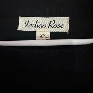 Indigo rose black sweater with velvet sequin sleeves 1X thumbnail 2