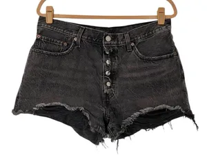 Levi’s Exposed Button Fly Distressed Denim Jean Shorts Rinsed Black Womens 31 thumbnail 1
