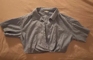 Cropped short sleeve button down top Blue Size M thumbnail 1