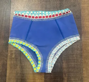 Kiini Crochet Trim High Waisted Bikini Bottom Blue Size S thumbnail 1