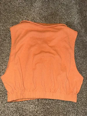Free People FP Beach Orange Polo Style Sleeveless Cropped Knit Tank Top thumbnail 2