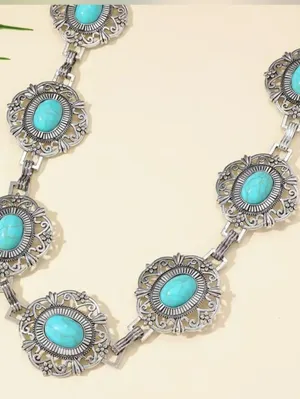 Turquoise Stone Waist Chain Belt - Boho Metal Link Design Fashion Accessories thumbnail 5