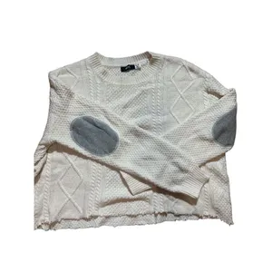 BDG ivory twist cable chunky knit‎ sweater with elbow patch sz XS thumbnail 7