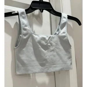 Free People Light Blue Ribbed Crop Bra Tank thumbnail 2
