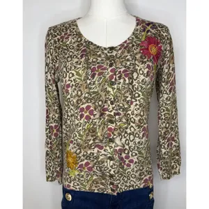 Anthropologie Sparrow Purrfect Posy Cardigan M Leopard Floral Ribbon Wool thumbnail 2