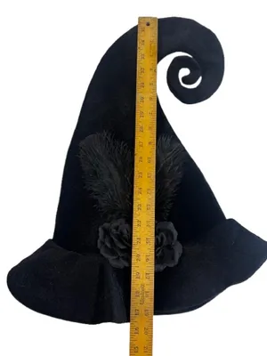 Black Decorative Witch Hat with Feather & Rose Accents thumbnail 4