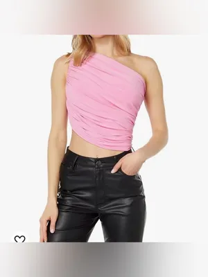 Norma Kamali Diana One Shoulder Draped Ruched Tank Crop Top Pink Size Large thumbnail 10