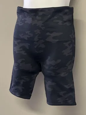 SPANX Women’s Black Camo High Rise Textured Pull-on Nylon Biker Shorts- Large thumbnail 1