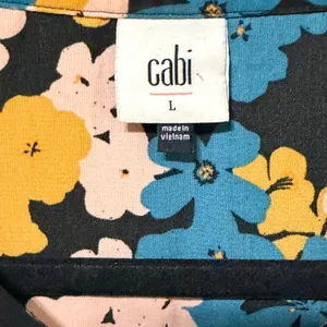 Cabi Busy Blouse 4158 Floral Button Front Balloon Sleeve‎ Black Teal Mustard L thumbnail 7