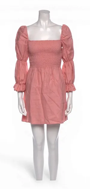 Reformation Zoya Smocked Linen A-Line Mini Dress Pink Shirred Romantic Women S thumbnail 1