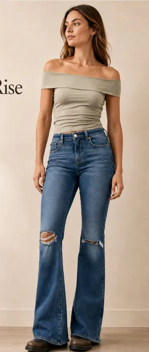 American Eagle Outfitters High-Rise‎ Flare Jeans - Medium Blue thumbnail 1