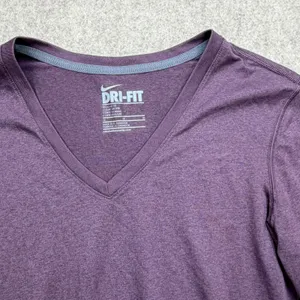 Nike Dri-Fit Shirt Women M V-Neck Long Sleeve Purple Athleisure Activewear Sport thumbnail 5