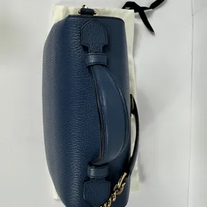 Gucci GG Interlocking Navy Leather Satchel with Gold Chain Made in Italy thumbnail 7