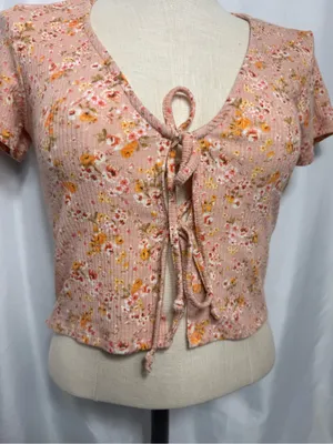 Coquette Soft Girl Dainty Floral Double Bow Tie SS Cardigan XS thumbnail 3