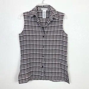 White Stag Brown & White Plaid Collared Sleeveless Button Up Shirt thumbnail 3