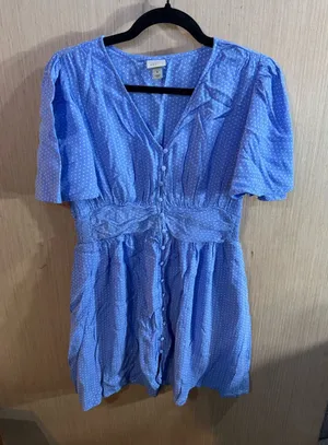 a new day Light Blue Polka Dot Button-Front Dress Size Medium thumbnail 1