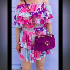 MISA Los Angeles Isella‎ Ruffled Floral Mini Dress pink blue size M thumbnail 3