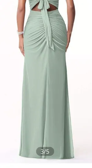 Azazie Green Ruched Sleeveless Maxi Dress thumbnail 2