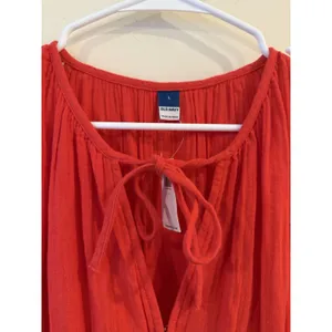 NWT Old Navy Fit & Flare Crinkle Gauze Tiered Maxi Dress Red Orange Bohemian thumbnail 6