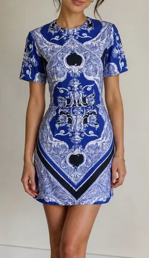 ASOS blue and white paisley mini dress thumbnail 1