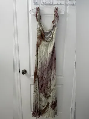 NWT- ZARA Satin Tie-Dye Maxi Slip Dress Off Shoulder Purple Cream Sz XL thumbnail 9