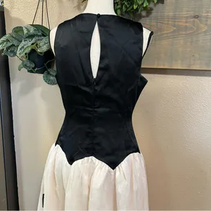 Lulus NWT Contemporary Elegance Black and Cream Satin Tulle Midi Dress thumbnail 6