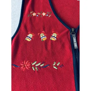 Vintage Erika Sport Womens Fleece Vest Red Embroidered Bells Holiday Christmas M thumbnail 7