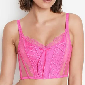 Victoria's Secret Dream Angels Pink Lace Unlined Non Wired Corset Bra Top Size S thumbnail 1