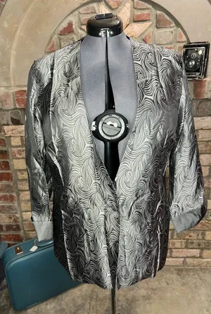 jacket blazer silver swirl boxy 1980s Size XL thumbnail 1