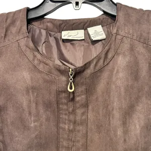 Vtg Kim Rogers Jacket Coat Y2K Western Faux Suede Brown SZ XL Full Zip Pockets thumbnail 2