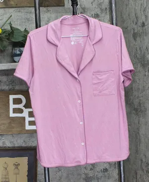 State Of Day Womens Short Sleeve Notched Pajama Shirt Top Berry Purple M thumbnail 1