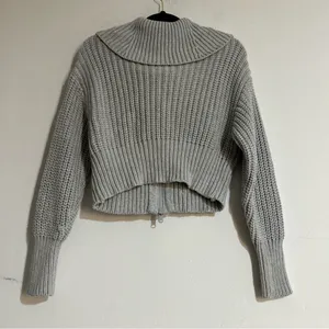 Aerie Double Zip Knit Foldover Grey Cardigan Sweater Size Medium Rugby Cozy thumbnail 3