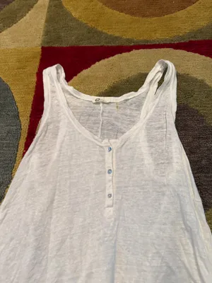 AG Jeans Adriano Goldschmied 100% Linen White Tank Top Henley Tie Back Small thumbnail 2